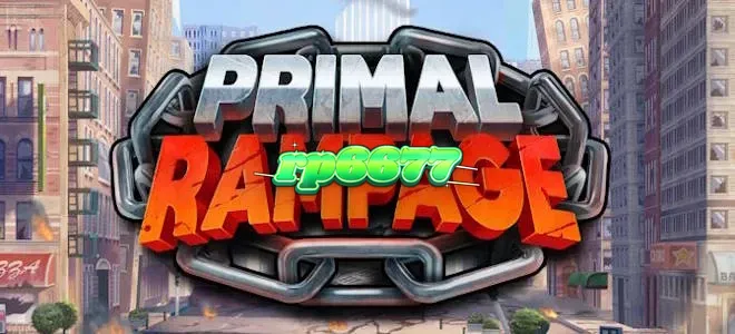 Visual hutan lebat dan simbol kuno dalam slot Primal Rampage